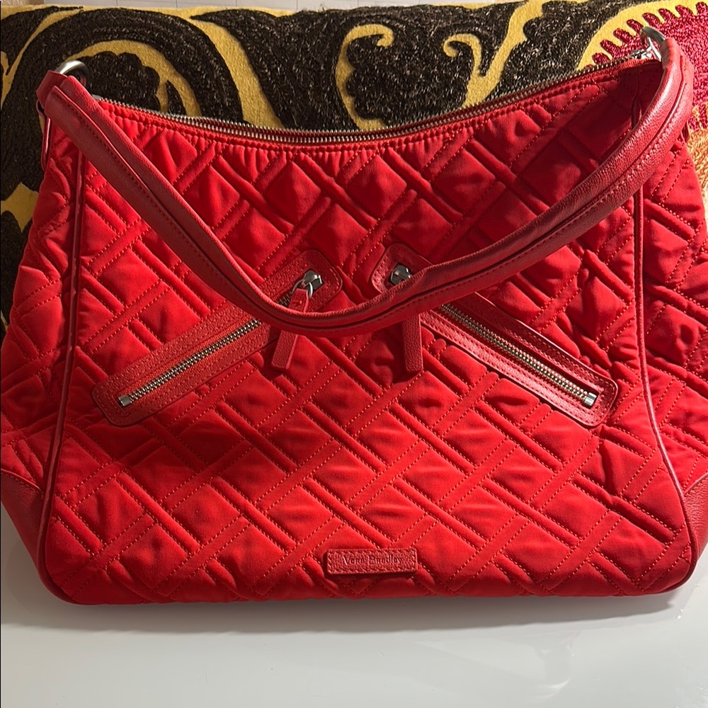 Vera Bradley Red Quilted Shoulder Bag with Hobo Style